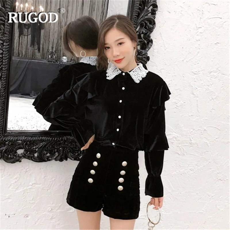RUGOD/Корейская элегантная женская блузка новинка весны 2019 кружевные лоскутные