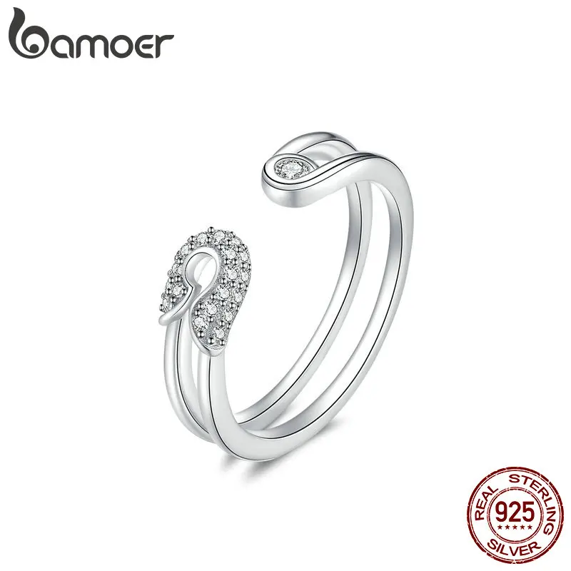 Bamoer Lover's Pin Открытое кольцо из стерлингового серебра 925 Забавный зажим регулируемое модное кольцо на палец Ювелирные изделия Подарки для женщин BSR046