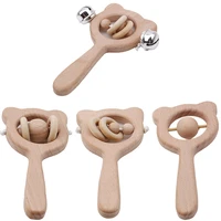 wooden rattle beech bear hand teething wooden ring baby rattles play gym montessori stroller toy educational toys