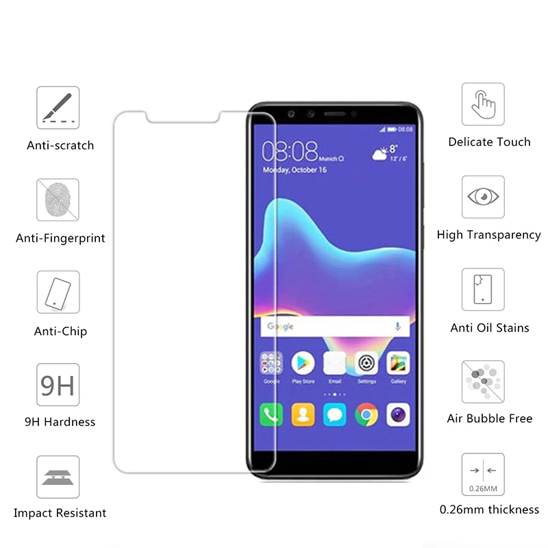 9H HD Tempered Glass For Huawei Y6 Prime Y9 Y7 Y5 2018 Film Screen Protector Protection on Huawey Honor 7A 7C Russia Pro | Мобильные