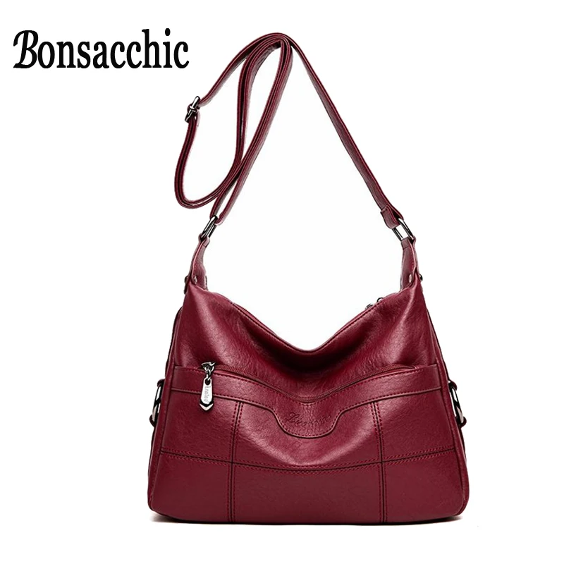 Bonsacchic красная сумка Сумки Для женщин известных брендов овчины из кожи для на