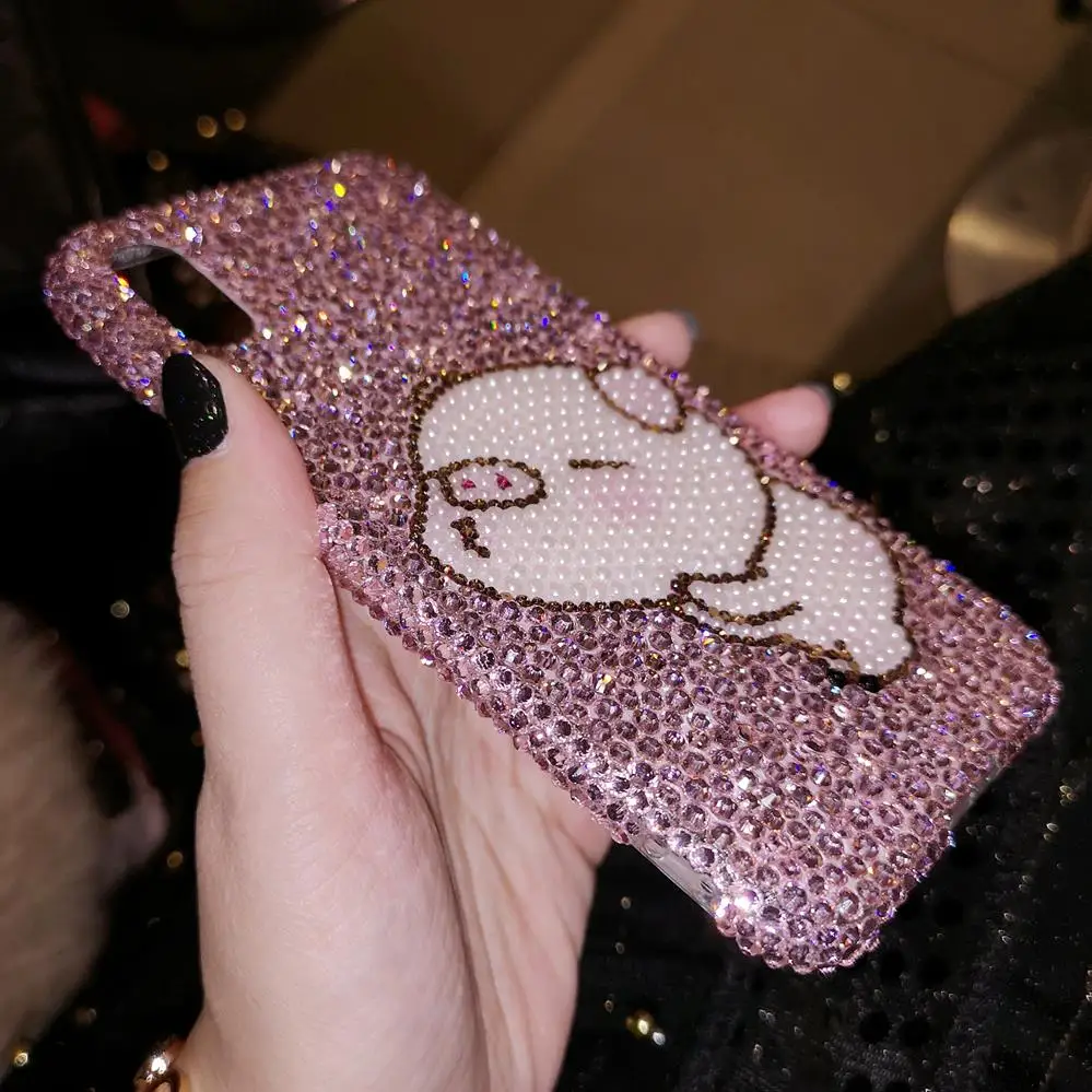 For iPhone XS Max Luxury Pig Bling Crystal Diamond Cover for iphone XR X 6 6S 6SP 7 7P 8 8plus Festive Red stones case +strap |