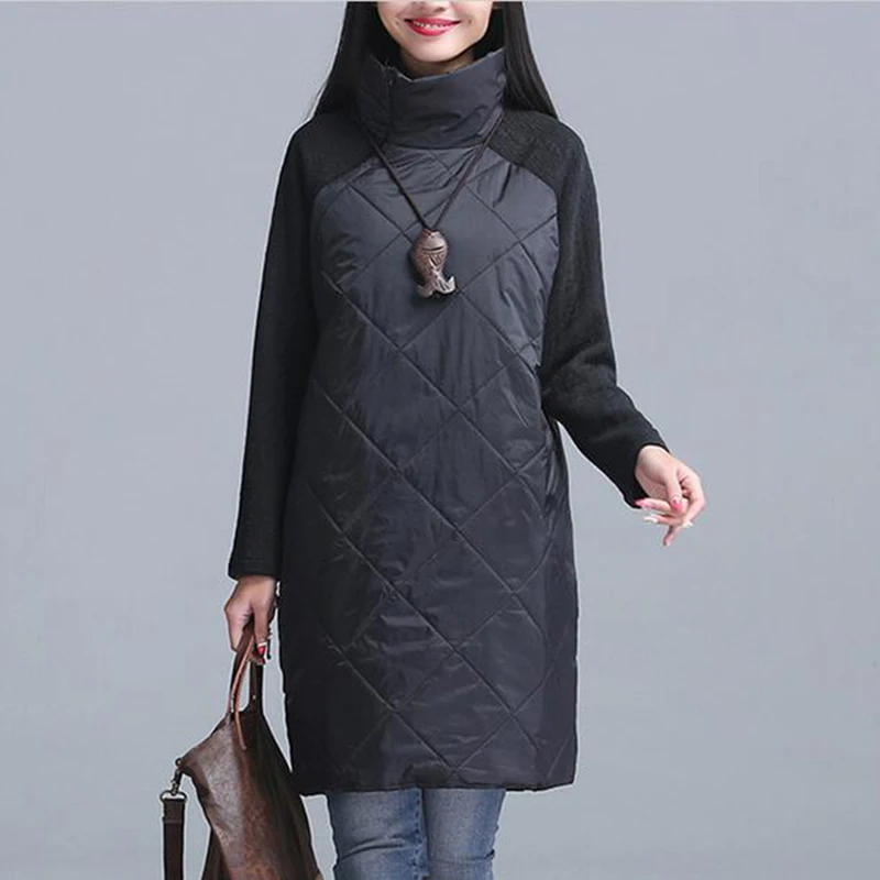 2017 модное весенне осеннее свободное прямое платье в стиле пэчворк цвет черный