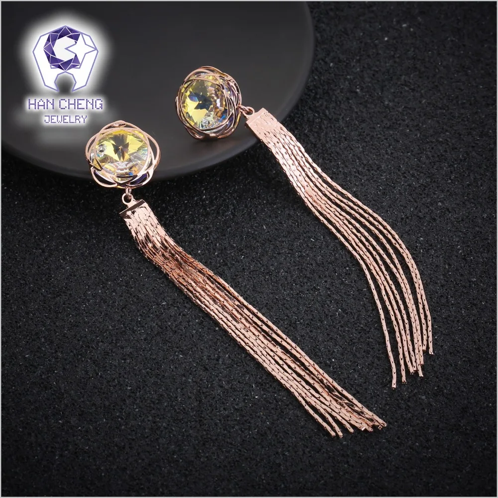 Женские Висячие серьги HanCheng длинные висячие с золотым цветком и камнями