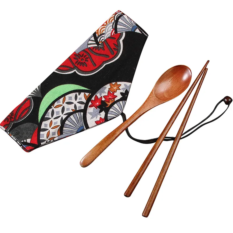 Портативный дорожный деревянный набор посуды тканевый Набор сумок Bento корейский