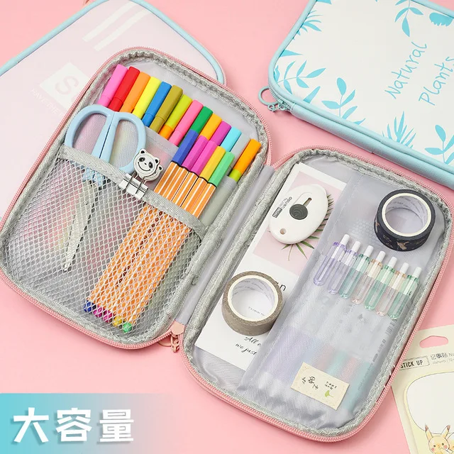 Kawaii простой кожаный пенал сумка большая ручка коробка макияж Косметическая Сумка Милый Ipad телефон сумка школьные канцелярские C10 D30
