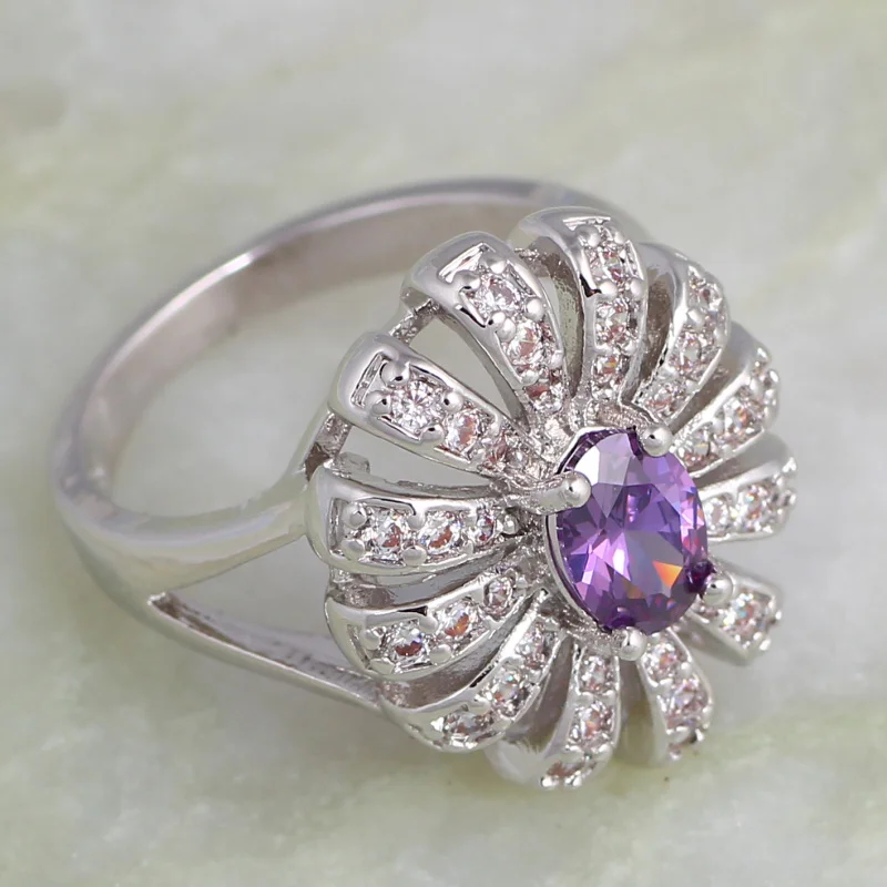 Свадебные аксессуары серебряный цвет фиолетовый кристалл CZ кольца для женщин
