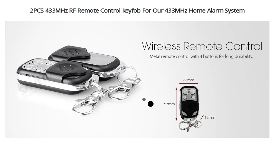 HOMSECUR 2 шт. 4CH RF металлический дистанционный пульт-брелок для ключей A4 для наших 433 МГц домашняя охранная сигнализация Системы