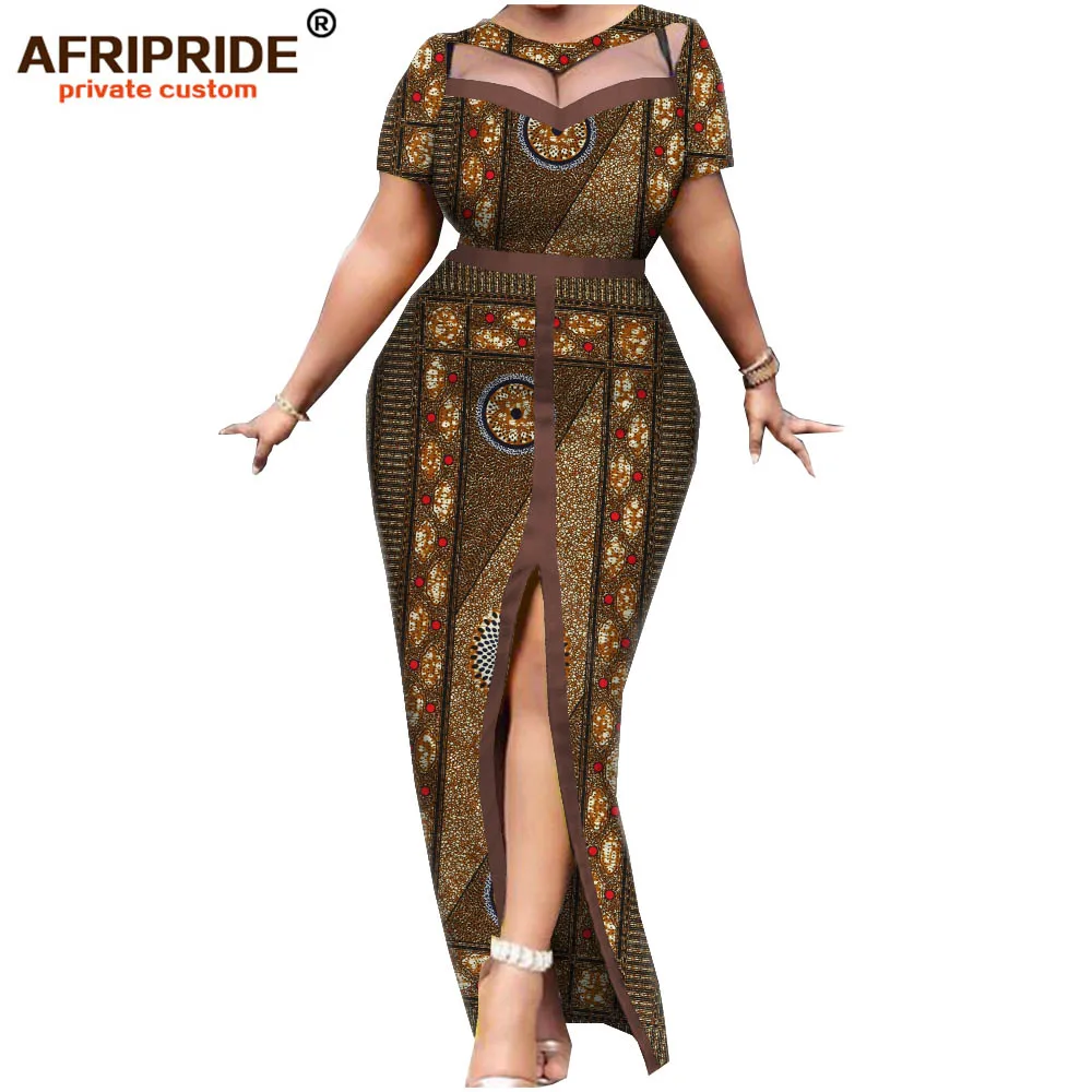 Африканское весеннее женское платье AFRIPRIDE bazin richi, хлопок, короткий рукав, длина по щиколотку, раскол, платье для женщин A1925003 - Цвет: 372J
