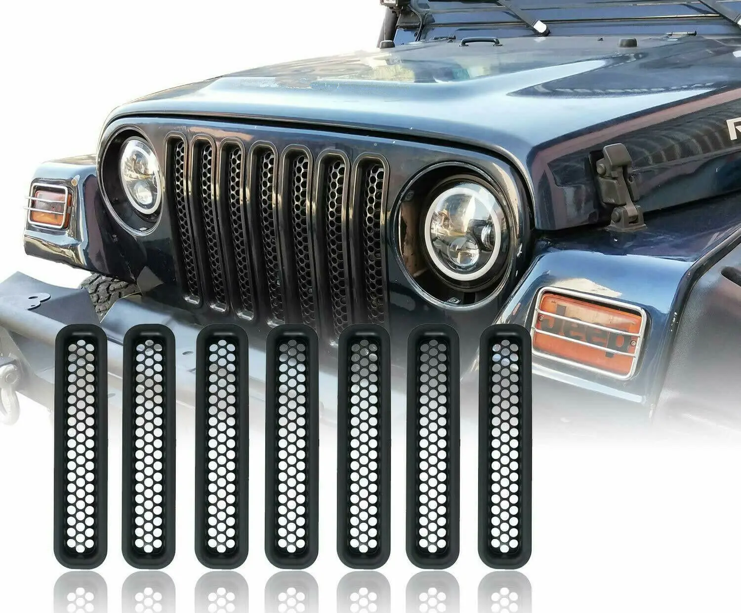 

7 шт., сетчатые вставки для гриля 1997-2006 forJee Wrangler TJ