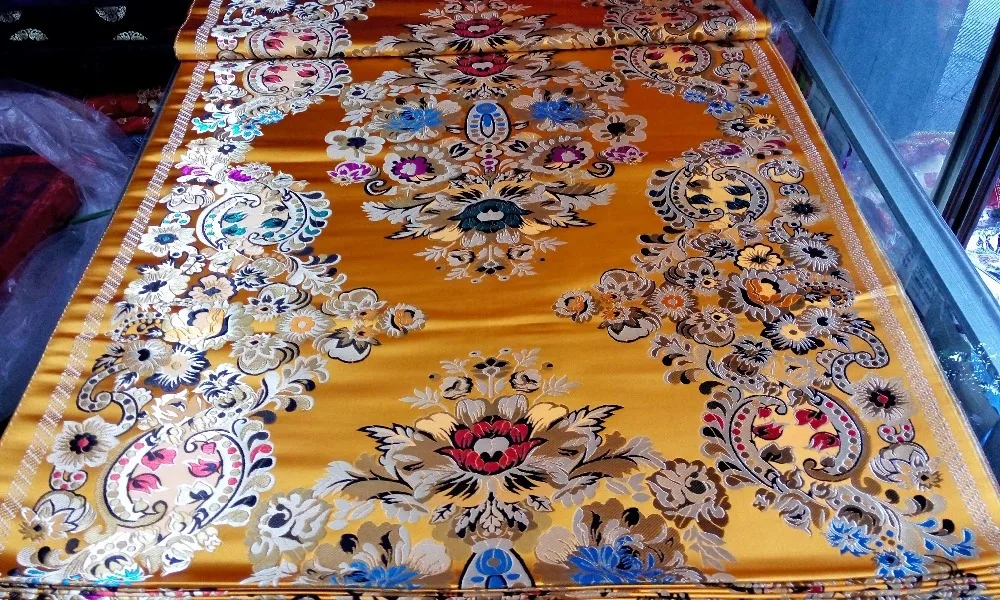 Китайская традиционная шелковая парча 75 см Полиэстровая ткань cheongsam Золотая