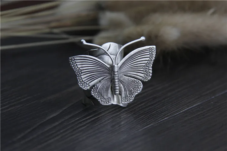 high quality Bohemian retro Genuine 925 Sterling silver Wedding Leaves Butterfly shape Design Thai Rings For Women lovers gift | Украшения