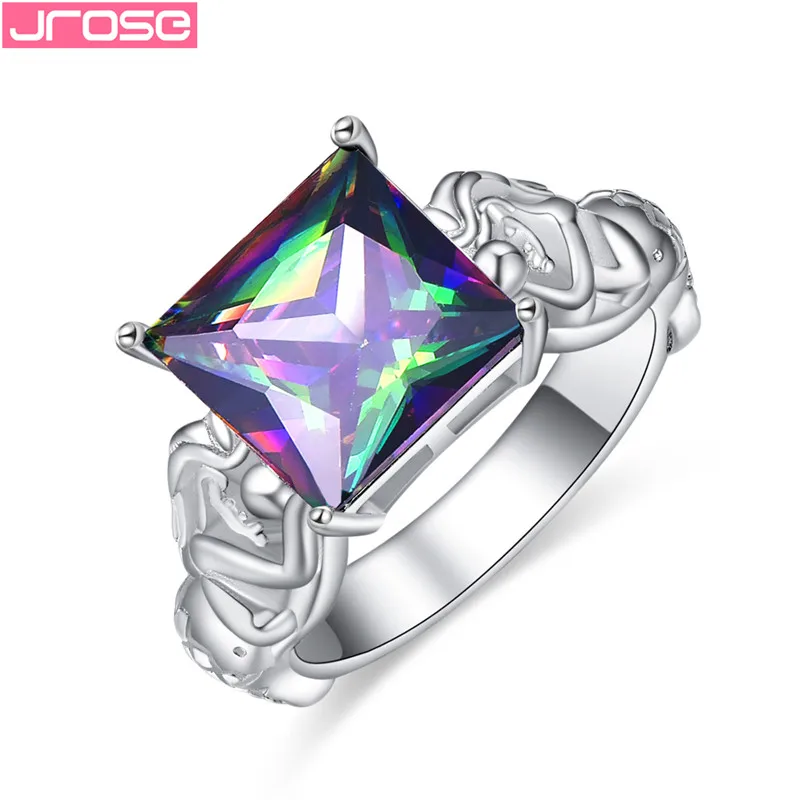 

JROSE New Vintage Fashion Big Zircone Rings For Women Wedding party Marriage Engagement Silver 925 Jewelry Sizes 6 7 8 9