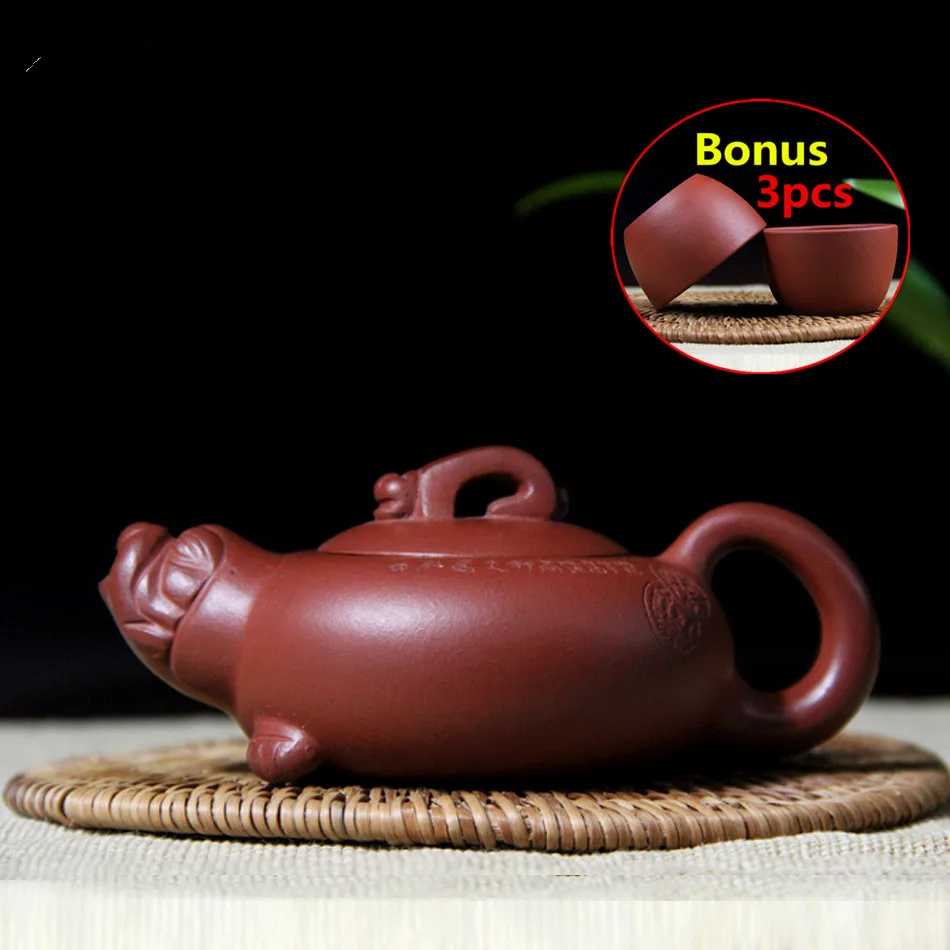

110ml Authentic Zisha Teapots Tea Pot RU YI PIG Pot Purple Clay Teapot Chinese Handmade Yixing Tea Set Bonus 3 Tea Cups Gift Box
