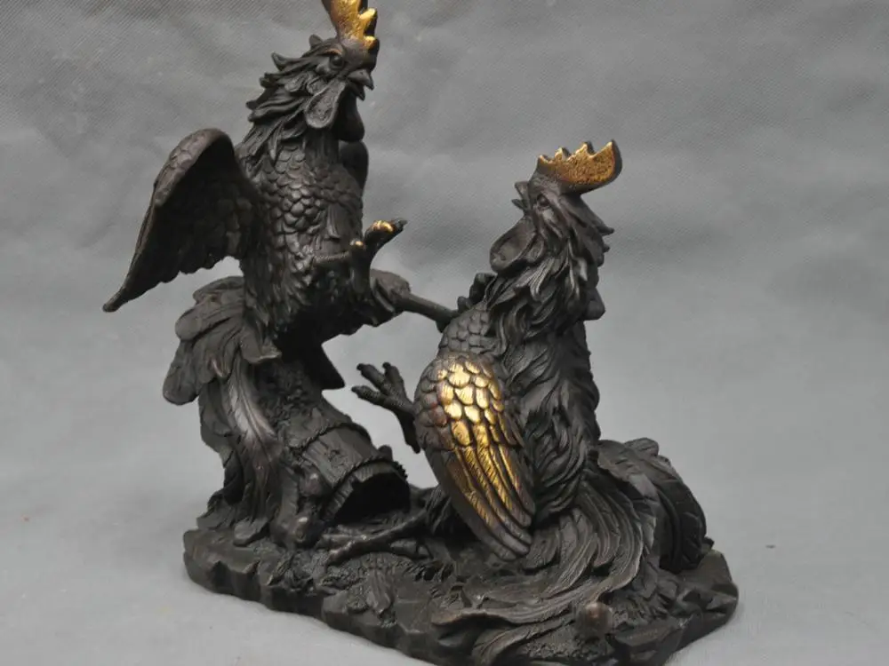 11 &quotКитайская народная курица два петуха боевой бронзовая статуя|statue|statue bronzestatue china |