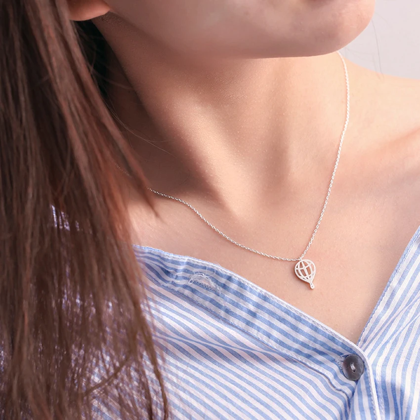 Kinitial 925 Sterling Silver Travelers Necklace Hot Air Balloon Necklaces &amp Pendants Charm Geometric Jewelry for Birthday Gifts |
