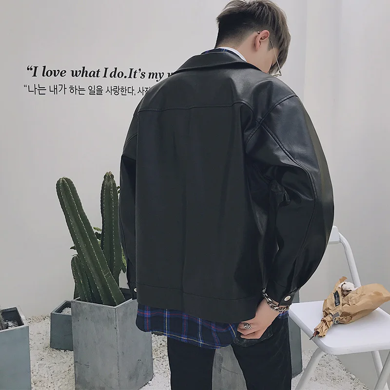 

M-2XL!!Autumn and winter short design leather clothing les t turn-down collar jacket outerwear male