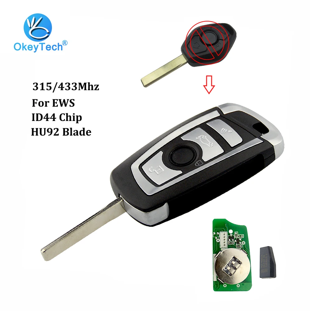 OkeyTech 5 шт./лот 315/433 МГц Flip модифицированный HU92 ID44 PCF7935 EWS автомобиль дистанционного