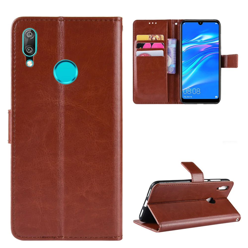 

New For Huawei Y7 2019 Case Y7 Prime 2019 Retro Wallet Flip Style Glossy PU Leather Phone Cover For Huawei Y7 Prime 2019 DUB-LX3