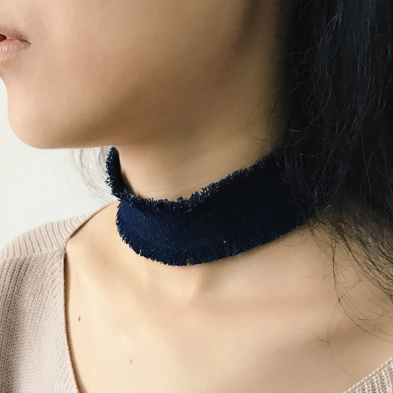 Винтаж синий колье цепочки и ожерелья для женщин кисточкой джинсы татуировки