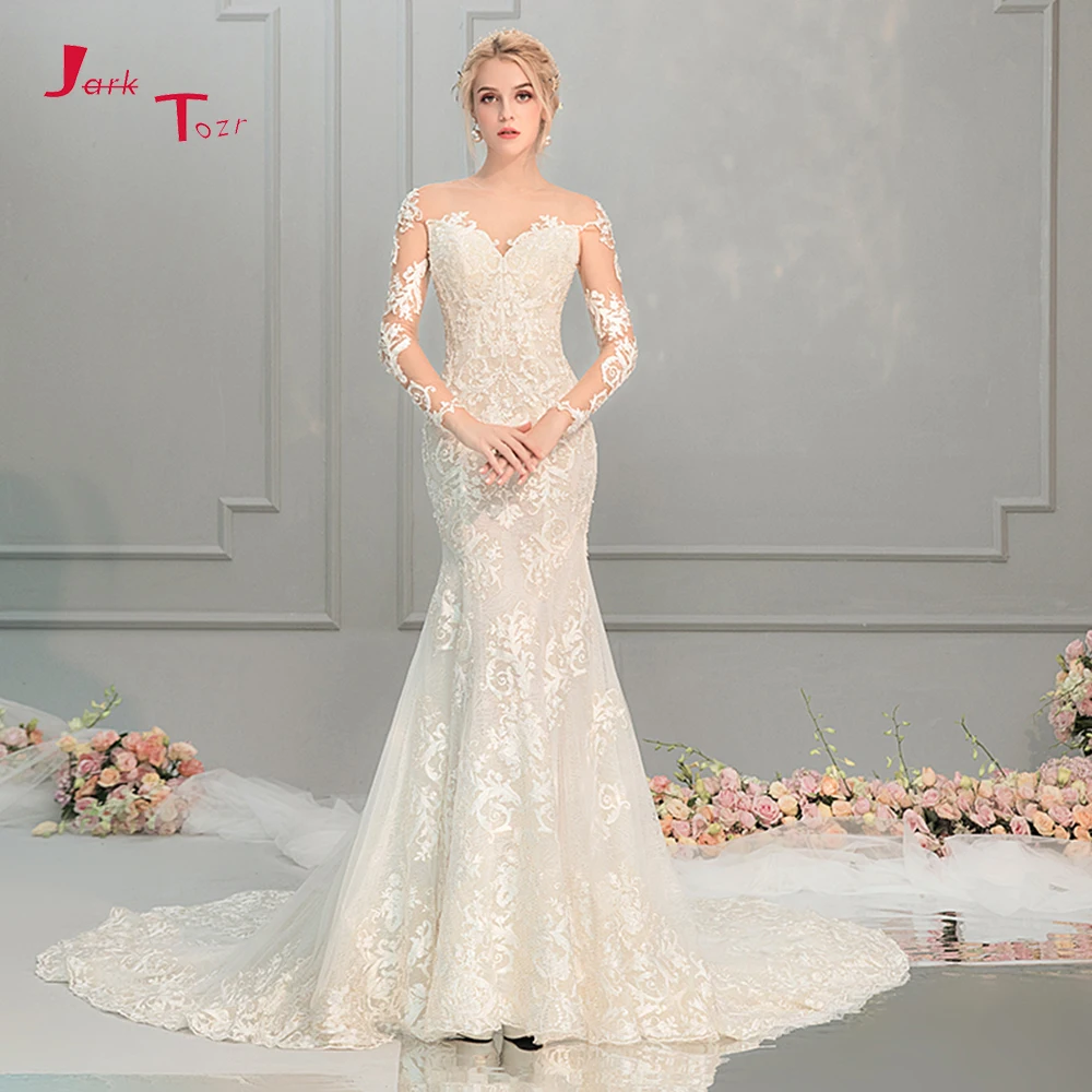 New Arrival Vestido de Novia Sirena Appliques Tulle White Mermaid Wedding Dress Long Sleeve Zipper Back Vestidos Casamento | Свадьбы и