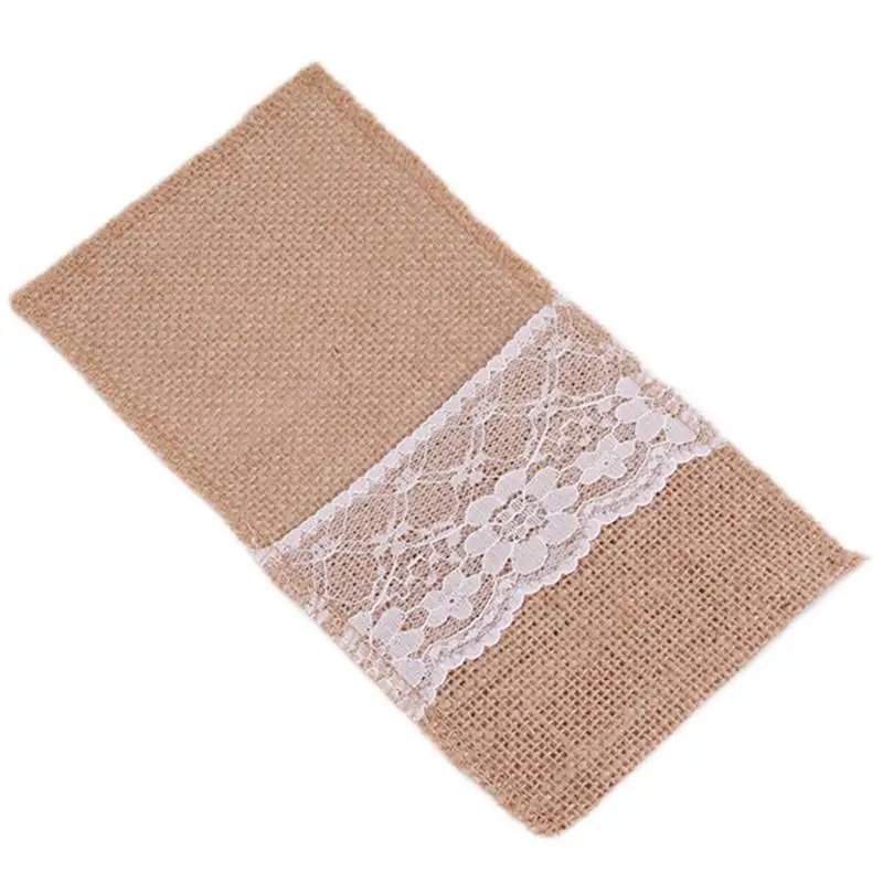 10 шт./лот натуральные джутовые кружевные карманы деревенская Свадебная посуда