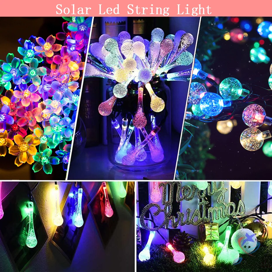 Уличная светодиодная гирлянда на солнечной батарее 30/50 светодиодов 6 м/7