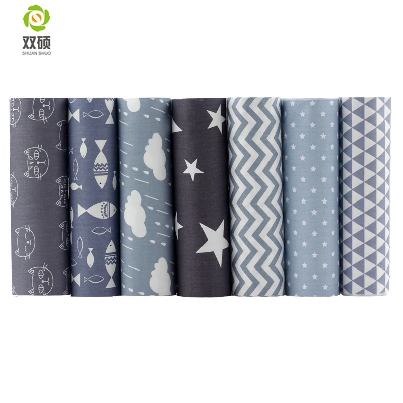 Темно серая Геометрическая серия набивная саржевая хлопковая ткань Лоскутная