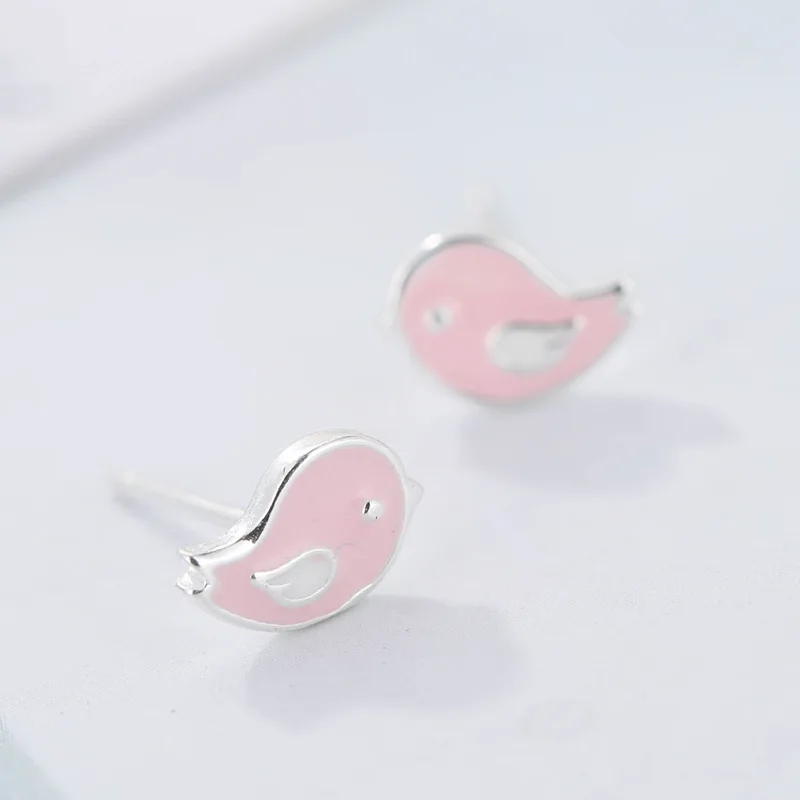 

Daisies 925 Sterling Silver Pink Bird Stud Earrings For Kids Children Girl Lovely Hypoallergenic Animal Sterling-silver-jewelry