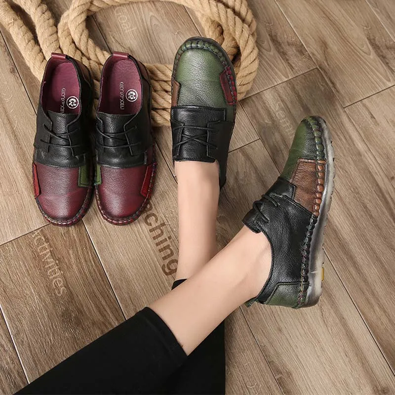 Туфли женские ручной работы из натуральной кожи на плоской подошве со