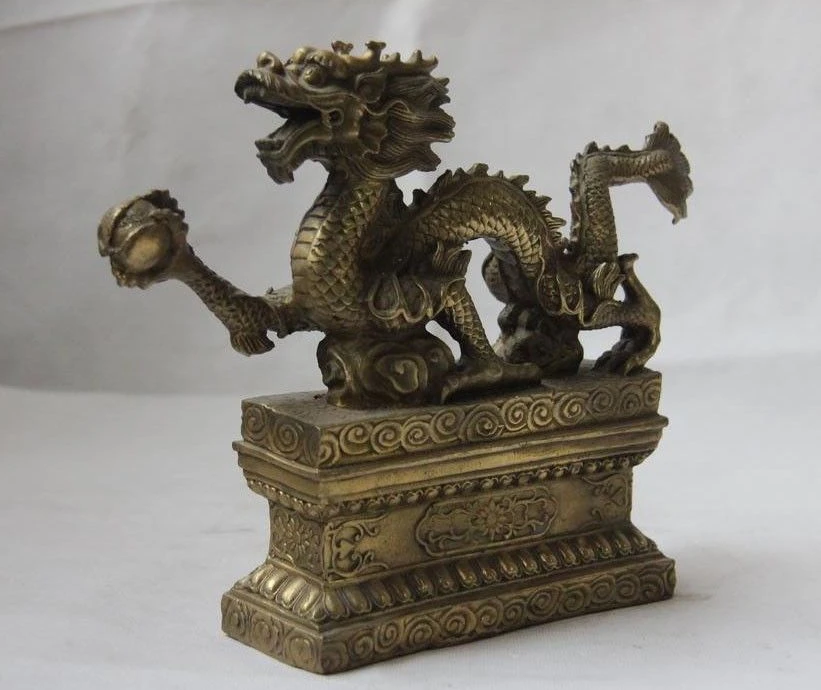 Китайская медная латунь фэн шуй зло счастливый Дракон статуя искусства|Статуи и