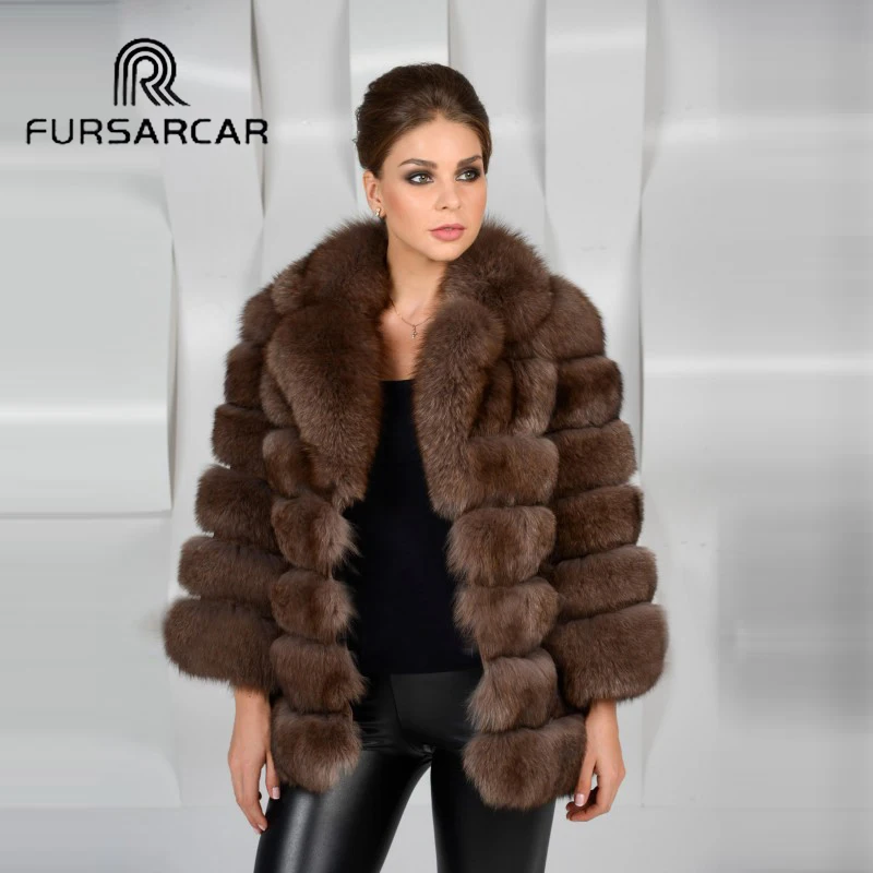 Женская Шуба из цельного меха FURSARCAR зимняя шуба натурального Лисьего Толстая