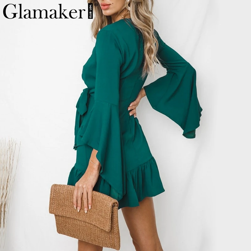 Женское платье кардиган Glamaker черное пляжное с длинным рукавом и рюшами на лето