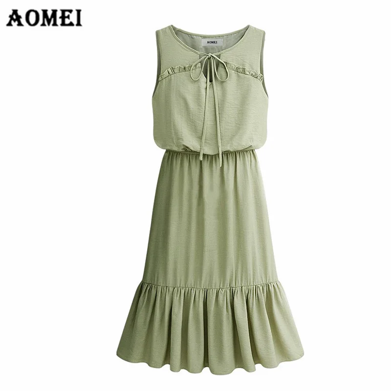 Dress Summer Girls for Women New Peplum Casual Dresses Fashion Lace Up Elastic Waist Femme Tank Elegant Robes Tunics Gowns | Женская