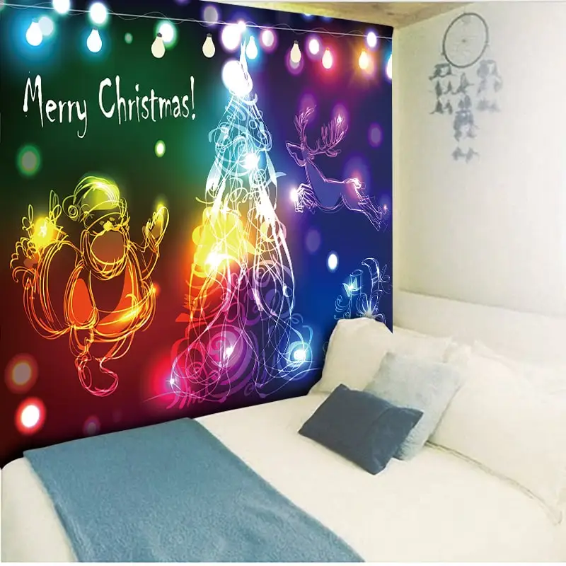 Счастливого Рождества гобелен Telas Decorativas para pared крутые огни Рождественские