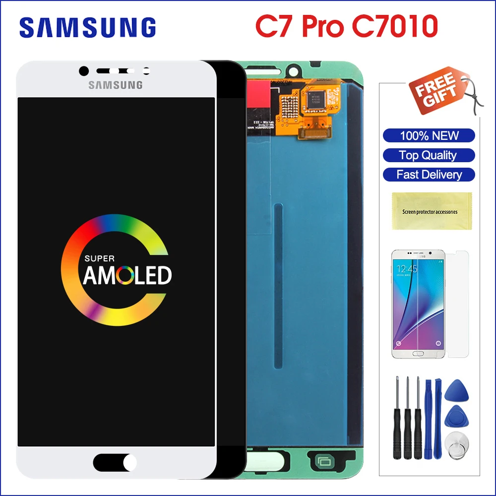 Супер AMOLED Для 5," samsung Galaxy C7 Pro ЖК-дисплей+ сенсорный экран панель дигитайзер Замена для C7010 C7018 ЖК