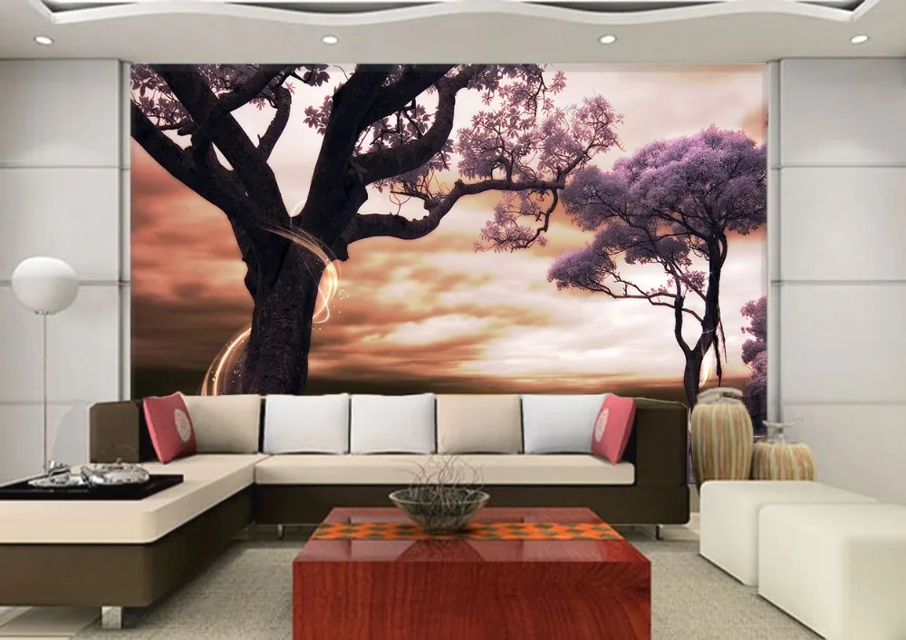 

[Self-Adhesive] 3D Sunset Purple Tree Forest 33 Wall Paper mural Wall Print Decal Wall Murals