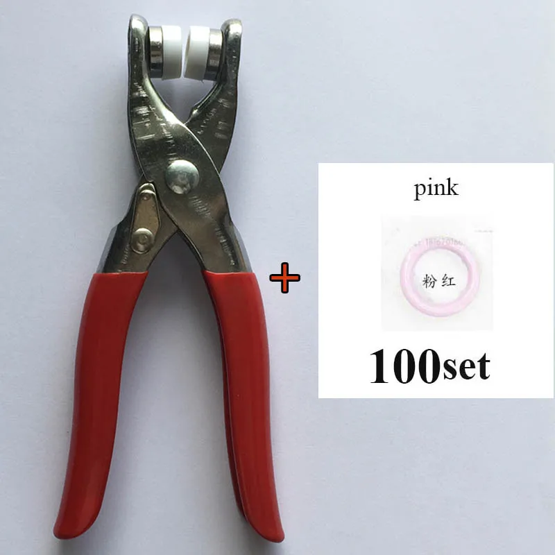 plier and 100 pink 1 шт. плоскогубцы и 100 набор Высокое качество металл латунь 9,5 мм зубчатая кнопка, только кнопка 100 набор экологически чистые кнопки для ухода за кожей - Цвет: plier and 100 pink