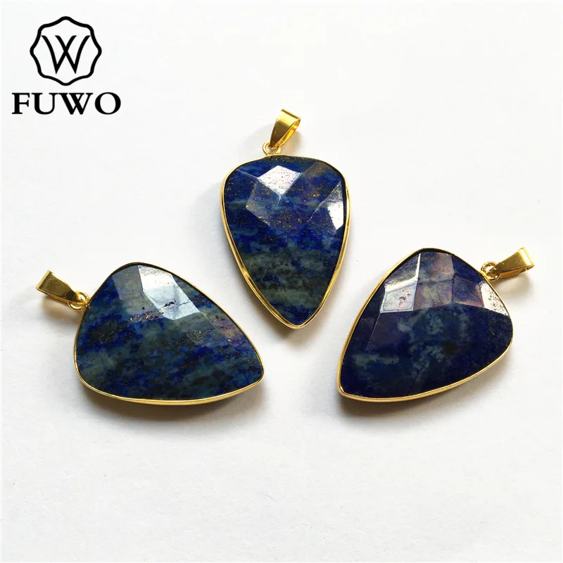 FUWO Fashion Quartz Triangular Pendant With Gold Trimmed Faceted Natural Stone Jewelry Findings Wholesale PD217 | Украшения и