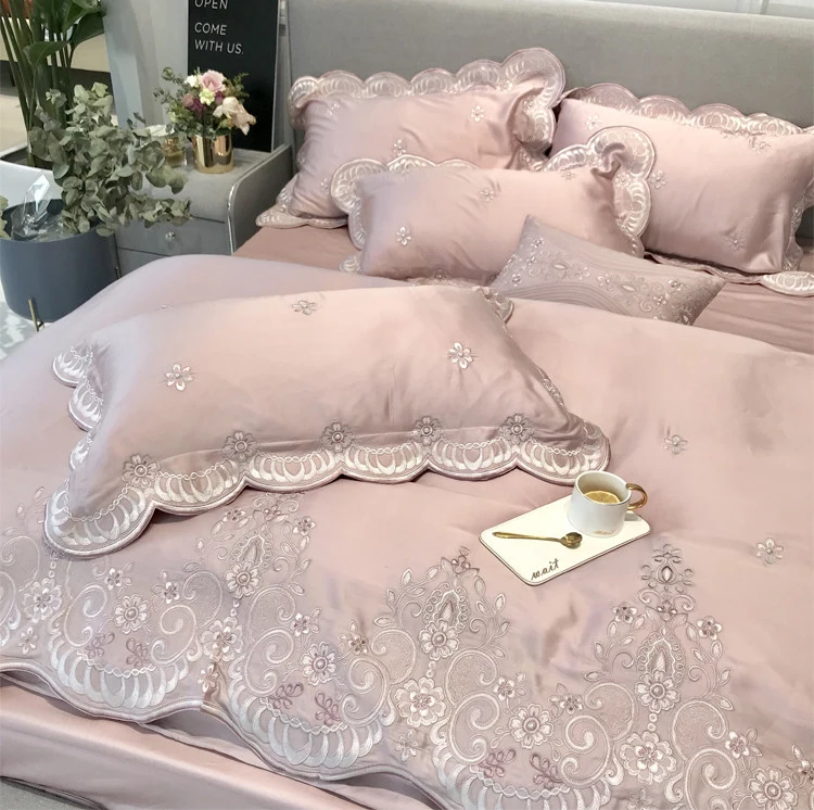 luxury Princess 100S Egyptian cotton Embroidery Bedding sets Queen King Wedding Duvet cover Bed sheet set Pillowcases 4/6pc pin | Дом и сад
