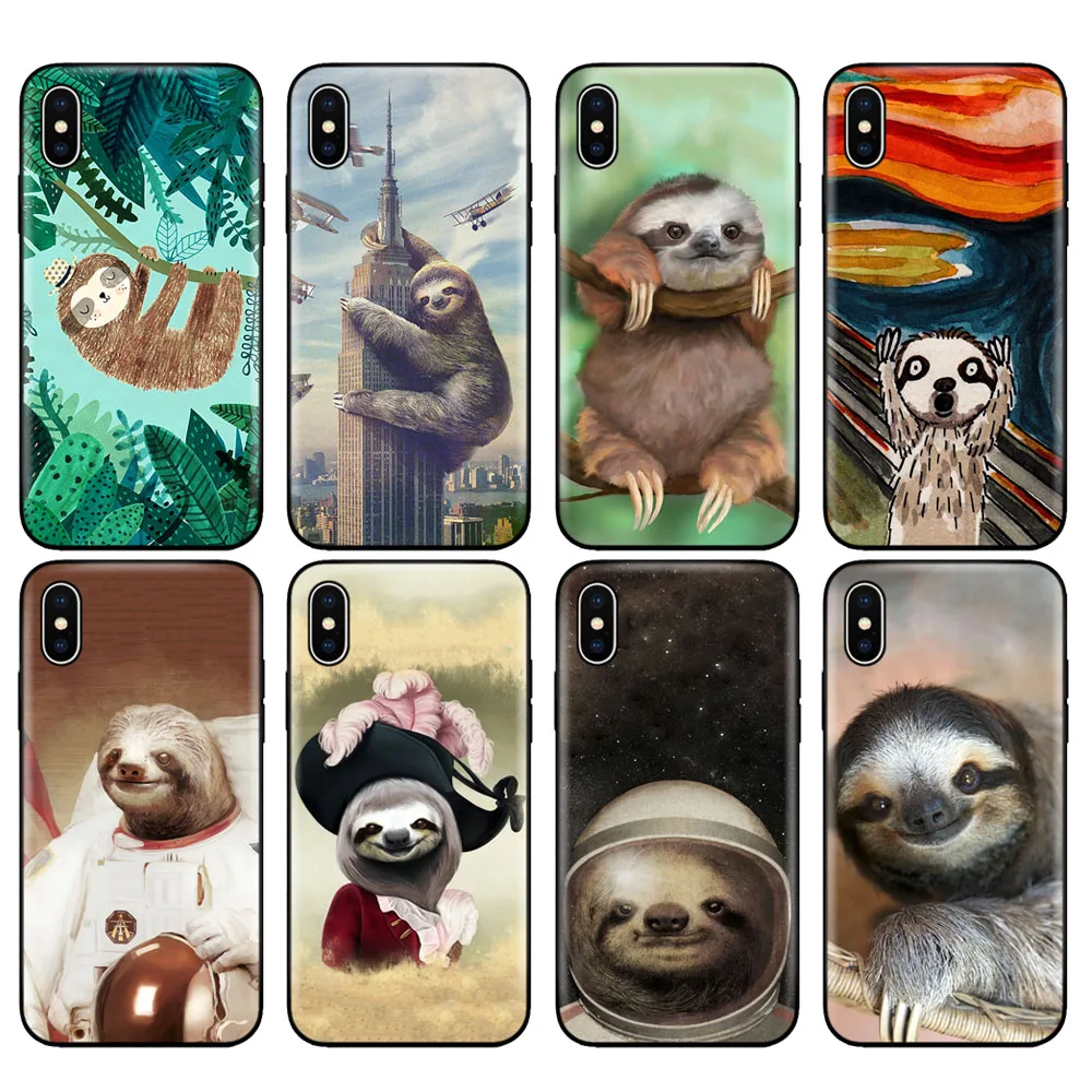 black tpu case for iphone 5 5s se 2020 6 6s 7 8 plus x 10 case cover for iphone xr xs 11 pro max caffeinated sloth animal free global shipping