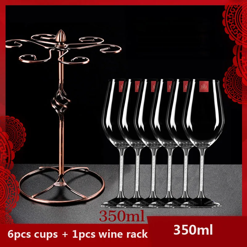 6pcs and wine rack Бессвинцовый хрустальный бокал для вина Кубок для шампанского бокалы чашки прозрачное стекло питьевые домашние рюмки Бар Отель посуда для напитков - Цвет: 6pcs and wine rack
