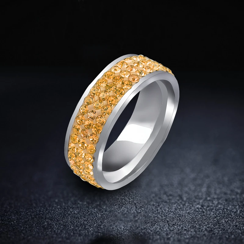 QianBei 2018 Luxury Rhinestone Rings Gold Color Stainless Steel 3 Row Crystal Wedding Female Teen Ring Jewelry Women Men 6-11 | Украшения и