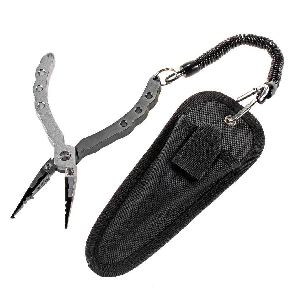 Fishing Multifunctional Plier Aluminum Fishing Pliers Braid Cutters Split Ring Hook Remover Fish Holder With Sheath And Lanyard