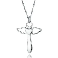 lovely cute 2015 new korean fashion jewelry real 925 sterling silver angel wings cross heart pendant for women free shipping