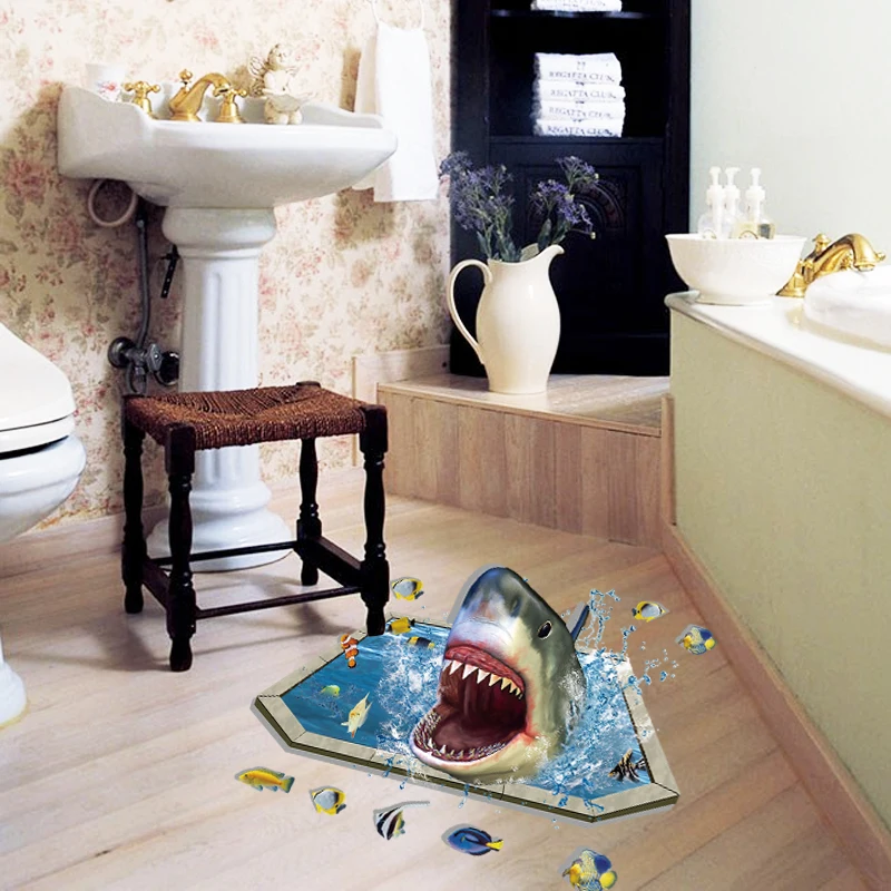 Креативный 3D вид акулы морская рыба Настенная ПВХ наклейка самоклеющаяся 9023.