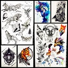 Геометрический Алмазный дизайн, Акула, лиса, колибри, моль, Временные татуировки, наклейки, переводка воды, Искусственная черная татуировка, фотовспышка