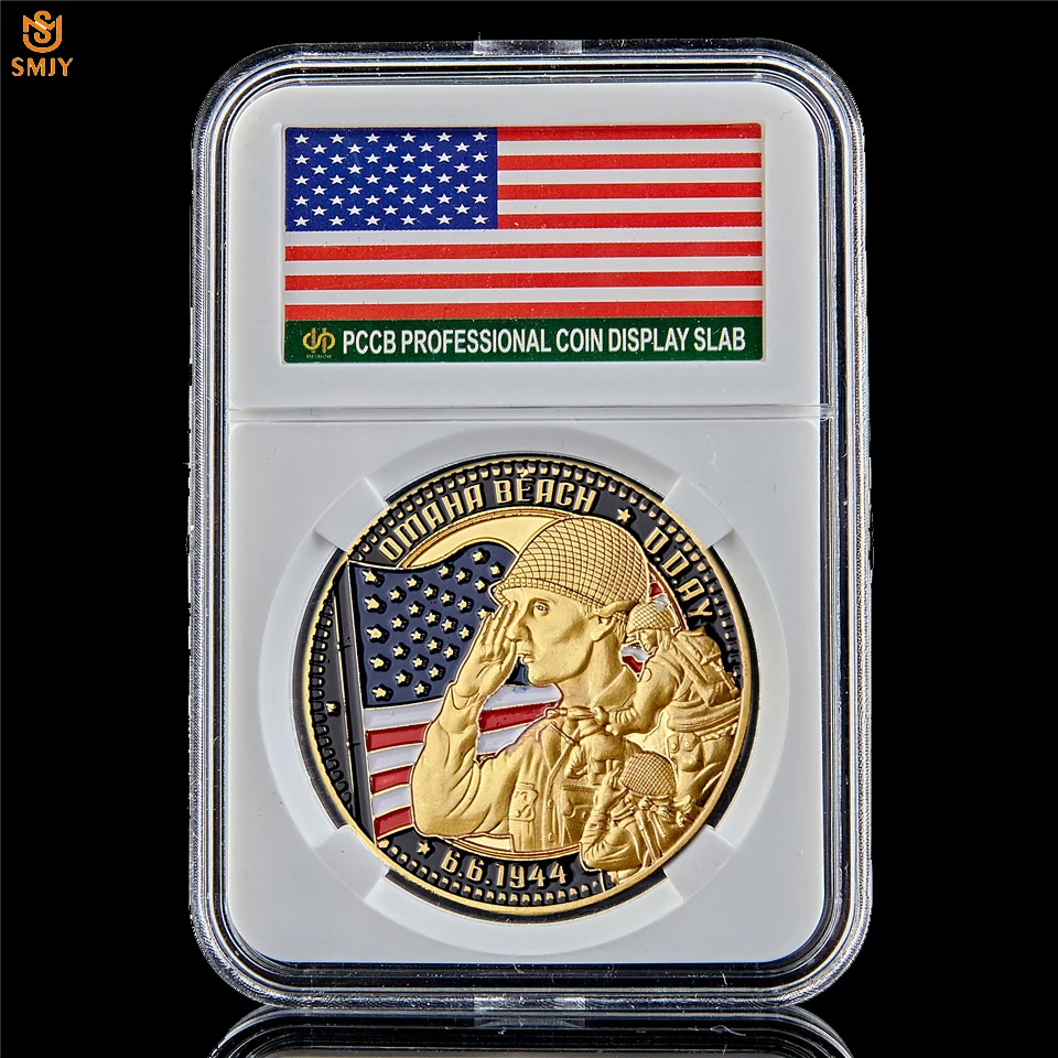 

1944.6.6 WWII Omaha Beach D-Day Euro Gold Military Anniversary Challenge Coin Collection Gift Value W/PCCB Holder