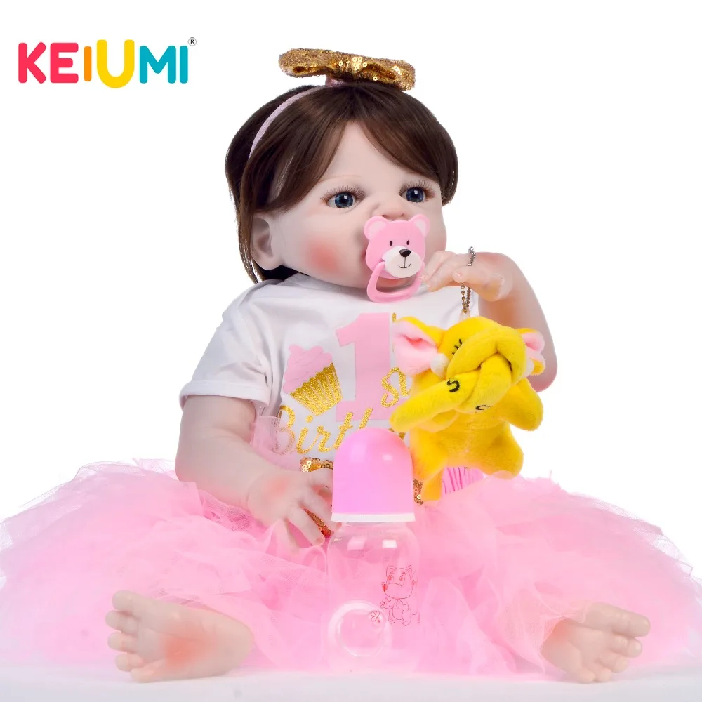 KEIUMI прекрасный 23 дюймов Reborn Baby Girl полный Силиконовый боди Кукла Реалистичная как