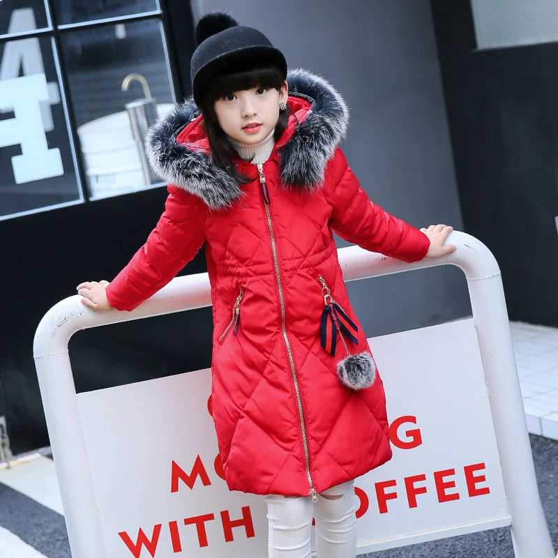 2017 Pydownlake fur hood collar winter jacket for girls down overcoat long model | Детская одежда и обувь